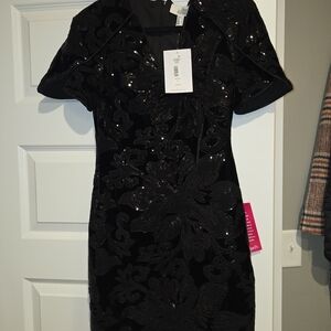 Badgley Mischka Black Puff Sleeve Mini Dress